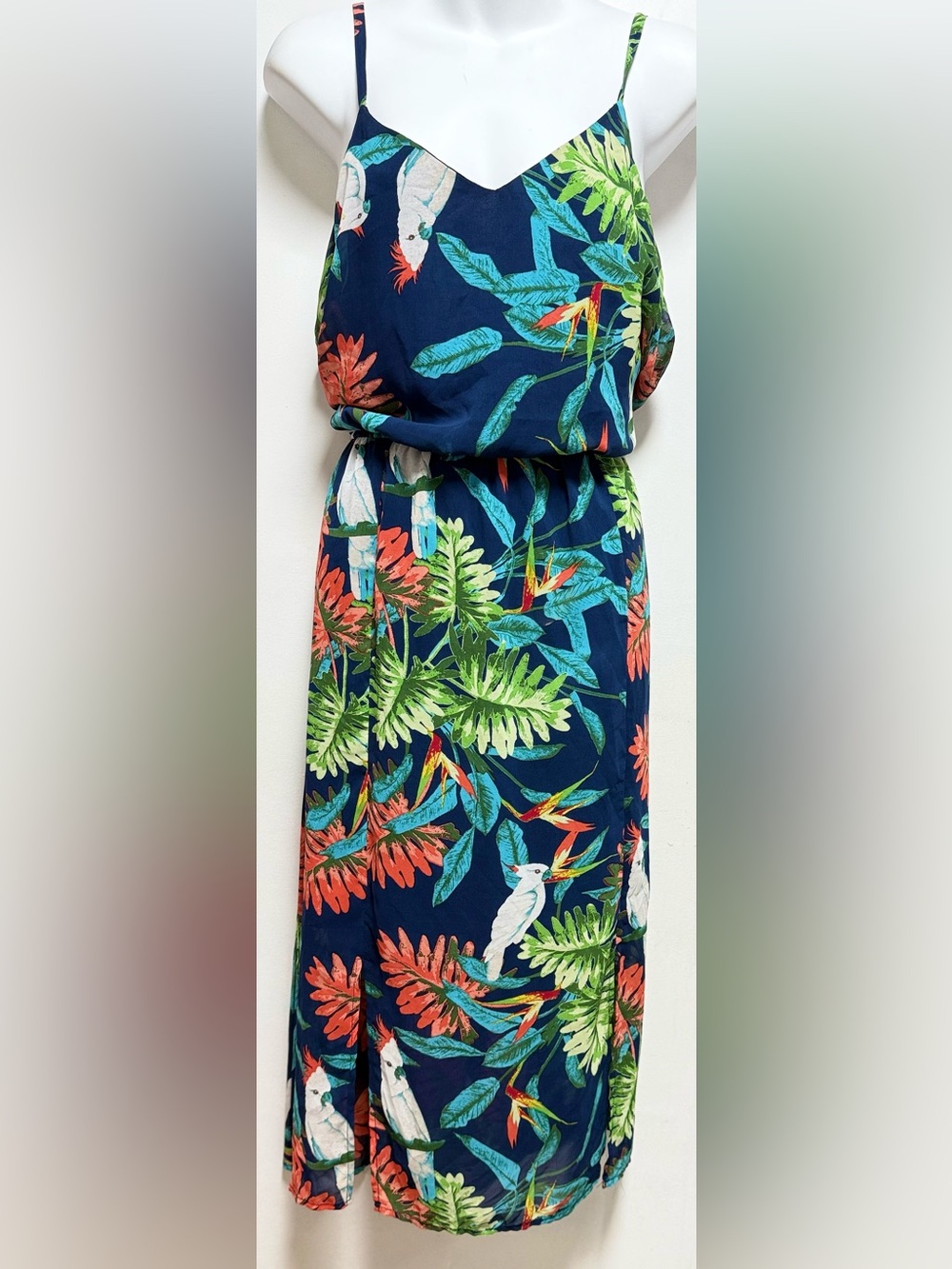 C Navy Tropical Parrot Print Swim Cover-Up